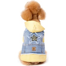 FOURAMOUR Açık Sarı Kapüşonlu Köpek Denim Ceketi