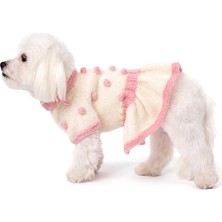 FOURAMOUR Krem-Pembe El Yapımı Fırfırlı Popcorn Desenli Elbise