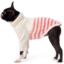 FOURAMOUR El Örgüsü Krem-Somon Rengi Çizgili Köpek Kazak Relax Fit