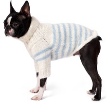 FOURAMOUR El Örgüsü Krem-Mavi Çizgili Köpek Kazak Relax Fit