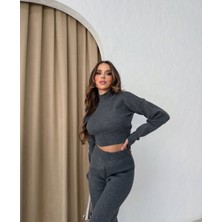 Ys Triko Gri Pantolon ve Parmak Geçmeli Kazak Ikili Takım