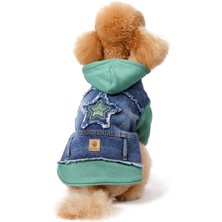 FOURAMOUR Su Yeşili Kapüşonlu Köpek Denim Ceketi