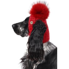 FOURAMOUR El Örgüsü Vişne Ponponlu Köpek Şapkası