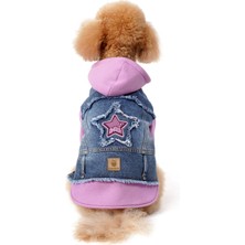 FOURAMOUR Açık Mor Kapüşonlu Orta Kar Yıkama Denim Köpek Ceketi