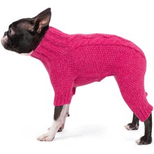 FOURAMOUR El Örgüsü Fuşya Rengi Pirinç Desenli Burgu Örgü Köpek Tulumu Regular Fit