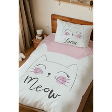 Homamia Isme Özel Baskılı %100 Pamuk Tek Kişilik Nevresim Takımı Meow Kedi