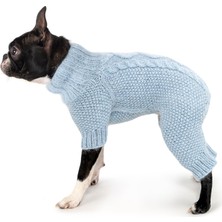 FOURAMOUR El Örgüsü Buz Mavisi Pirinç Desenli Burgu Örgü Köpek Tulumu Regular Fit