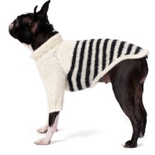 FOURAMOUR El Örgüsü Krem-Siyah Çizgili Köpek Kazak Regular Fit