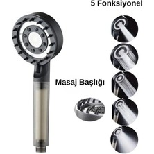 Online Home Market 5 Kademeli Filtreli Basınçlı Duş Başlığı Su Tasarruflu Masajlı El Duşu Başlığı Siyah