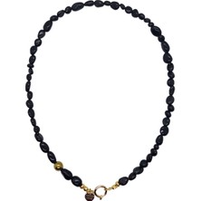 Merse Atelier Siyah Doğal Turmalin Taşlı Altın Rengi Kaplama Detaylı Kolye