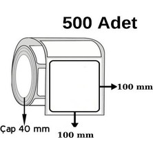 İğne İzi Barkod Etiketi 100 x 100 500'LÜ Termal Etiket Rulosu 100X100 Sticker 500 Adet Sarım 100*100* 10 Rulo