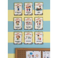 Samsun Lazer Ahşap Sınıf Kuralları Duvar Tablosu Seti - Eğitici Okul ve Sınıf Görselleri 9'lu Set - 13x20