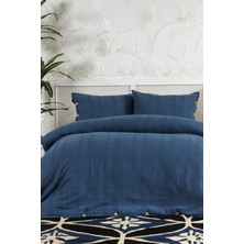 Elart Tiara Nevresim Takımı Tek Kişilik Lastikli Çarşaf %100 Pamuk Ranforce Ahşap Düğmeli (160X220 Cm) Mavi