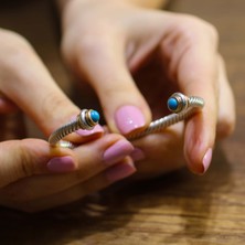 Nusret Takı 925 Ayar Gümüş Turkuaz Taşlı Burgu Kollu Erkek Bileziği