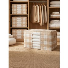 Nacarev 4 Adet Büyük Boy Pencereli Kare Desenli Ekose Bej Yastık Yorgan Düzenleyici Hurç Seti 75X40X40 cm