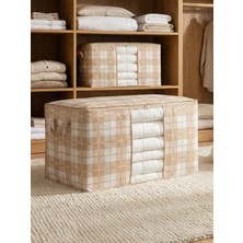 Nacarev 2 Adet Büyük Boy Pencereli Kare Desenli Ekose Bej Yastık Yorgan Düzenleyici Hurç Seti 75X40X40 cm