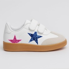 Alc Desing Pembe Mavi Yıldız Baskılı Bantlı Spora Akkabı Sneakers