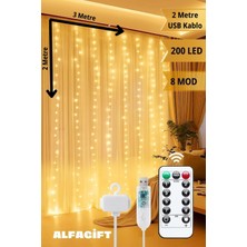 Özbience 3X2M 200 Ledli Perde Işık, 8 Mod, Uzaktan Kumanda, Su Geçirmez