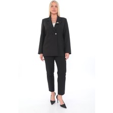 White Diamond Yaka Bros ve Düğme Detaylı Ceket 48 - Siyah