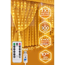 Özbience 300 Ledli Sarı Perde Işık, Kumandalı 8 Mod, Dekoratif Mutfak Aydınlatması