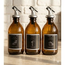 Frolde Home Amber Cam Zeytinyağı Limon Suyu Sirke Şişesi Yağdanlık 3lü Set 300ML