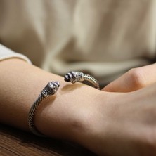 Nusret Takı 925 Ayar Gümüş Yeleli Aslan Başı Yaylı Burgu Kol Erkek Bileziği