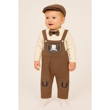 Dinamik çocuk Erkek Bebek Kasketli Papyonlu Balıksırtı Salopet Takım Bayramlık 0-3-6-9-12AYLIK