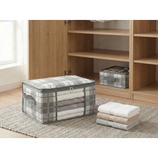 Nacarev Küçük Boy Pencereli Kare Desenli Ekose Gri Dolap Içi Baza Altı Valiz Içi Düzenleyici Hurç 40X30X20 cm