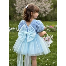 Kız Çocuk Elbise Balon Kısa Kol Detay Lı Kuyruklu Fiyonk Party Doğum Günü Elbise