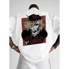 Afri Douma Anime Grafik Tasarım Unisex Oversize Tişört - Premium Süprem Kumaş - Beyaz
