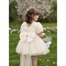 Kız Çocuk Elbise Balon Kısa Kol Detay Lı Kuyruklu Fiyonk Party Doğum Günü Elbise