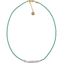 Merse Atelier Turkuaz Kum Boncuklu Doğal Incili Kolye