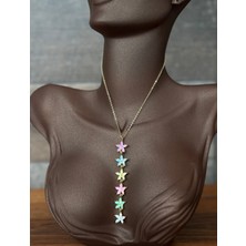 Toz Vintage Duvia Pastel Renkli Kelebek Taşlı Y Form Vintage Retro Kolye