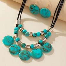 Fm Turkuaz Firuze Renk, Kadınlar Için, Tarz ve Farkındalık Sunan, Kolye ve Küpe , Hediye Için Uygun Takı Seti