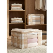 Nacarev 2 Adet Küçük Boy Pencereli Kare Desenli Ekose Bej Dolap Içi Baza Altı Valiz Içi Düzenleyici Hurç Seti 40X30X20 cm