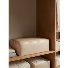 Nacarev Büyük Boy Çizgi Desen Baskılı Krem Baza Altı Düzenleyici Hurç 60X40X20 cm