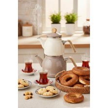 Bambum Nostalji - Ahşap Kulplu Çaydanlık Takımı Toprak