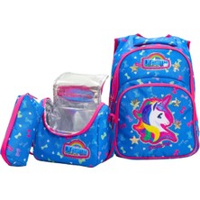 Lugmo 3 Lü Ortaokul Çanta Seti Ilkokul Çantası Komple Astarlı Unicorn Mavi