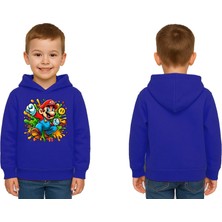 Sedirli Unisex Super Marıo Baskılı Çocuk Swaetshirt Kapşonlu 3 Iplik Şardonlu