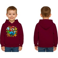 Sedirli Unisex Super Marıo Baskılı Çocuk Swaetshirt Kapşonlu 3 Iplik Şardonlu