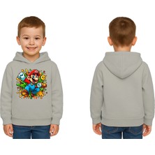 Sedirli Unisex Super Marıo Baskılı Çocuk Swaetshirt Kapşonlu 3 Iplik Şardonlu