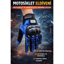Motosiklet Eldiveni Kemik Korumalı Unisex Motorsiklet Bisiklet Eldiveni Avuç Içi ve Dış Korumalı Mavi
