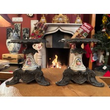 TT Bronz ve Porselen‘den Fransız Bir Çift Şamdan 14 cm Boyunda 13 cm Çapında.