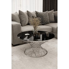 Home Plus Mobilya Hasır Orta Sehpa Gümüş Kaplama Siyah Ayna