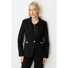 Ekol Omzu Vatkalı Düğme Aksesuarlı Ceket 5017