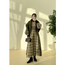 Moda Aksa Zr Kareli Gömlek Elbise Açık Yeşil