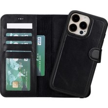 Arthurs Apple iPhone 15 Pro Max Uyumlu Deri Cüzdanlı Kılıf Mwwn Rst1 Siyah