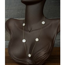 Toz Vintage Evelin Sedef Detaylı Yuvarlak Taşlı Vintage Retro Kolye