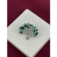 Calista Aksesuar Yeşil ve Gümüş Parlak Taşlı Yaşam Figürlü Silver Broş