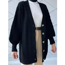 Lugmo Kadın Triko Hırka Akrilik Iplik 80 cm Saç Örgülü Siyah